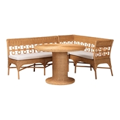 bali & pari Monica Bohemian Light Honey Rattan 3-Piece Dining Nook Set